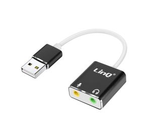 LinQ External USB Sound Card Adapteur Double 3.5mm Jack, White /