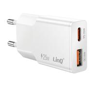 LinQ Extra Flat Mains Charger with Dual USB-C and USB Port 25W, White