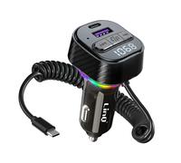LinQ FM Bluetooth Cigarette Lighter Transmitter with Coiled USB-C Cable PD 30W