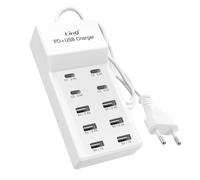LinQ Multiport Charging Station 4 USB-C + 6 USB 50W Cable 1m Compact, White