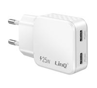 LinQ Universal Wall Charger Dual USB-C Port 25W Power Delivery, White
