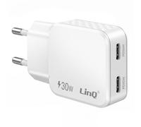 LinQ Universal Wall Charger Dual USB-C Port 30W Power Delivery, White