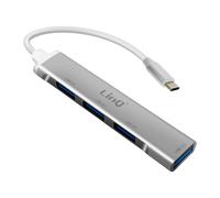 LinQ USB-C Hub to 4x USB Ultra Fast Transmission Adapter Compact, Silver
