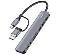 LinQ USB Hub Support OTG 5 Gbps SD / TF Card Reader and Audio Jack 3.5mm, Grey