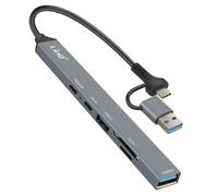 LinQ USB Hub Support OTG USB-C Power Delivery 60W and SD / TF Card Reader, Grey