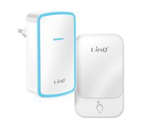 LinQ Wireless Doorbell for House with Chime on Plug Range 150m and LED, White