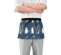 linqin 3 Pockets Waitress Apron Servers Apron for Waitress Chic Penguin Blue Apron Short 12-inches Serving Apron Waterproof, Chic Penguin Blue, One Size