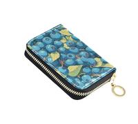 linqin Art Blue Watercolor Blueberries Mini Small Wallet for Daily Carry Multi-Functional PU Leather Anti-Theft On-the-Go