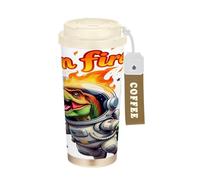 linqin Astronaut T-rex on Fire Funny Space Travel Tumblers for Coffee Mug On The Go with Lid Stainless Steel Cup Insulated for Hot and Cold 17oz Spill Proof