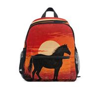linqin Black Horse Silhouette at Sunset backpack for kids travel harnessing with leash books bag with name tag for kids bookbags for girls ages 5 to 8 mochilas escolares para ni?os de 5 a?os