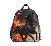 linqin Black Horse with Flames & Fall Leaves 2d backpack for kids harnessing with leash bookbags with name tag for boys mochilas escolares para ni?as