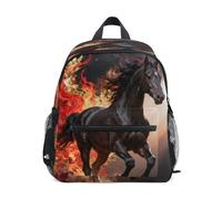 linqin Black Horse with Flames kids backpacks boys harnessing with leash book bags with name tag for 3-4 year old mochila para ni?as