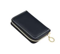 linqin Black Solid Color Palm-Sized Zipper Card Holder for Travel Essential RFID Blocking Vegan Leather 9 Card Slots On-the-Go