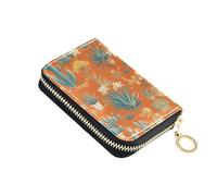 linqin Blue Cactus Orange Mini Mini Card Wallet for Everyday Commute Multi-Functional Vegan Leather 9 Card Slots Daily Use