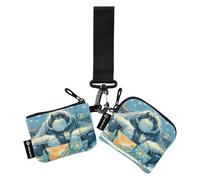 linqin Blue Orangutan Dual Wristlet Wallets for Women Slim Detachable Change Purse Wallet with Zipper Pocket for Ladies Girls 2 Packs, Blue Orangutan, One Size