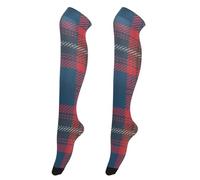 linqin Blue Red Scottish Tartan Plaid Over Knee Tights Socks for Women Elastic Tall Thigh High Stockings Extra Long for Ladies Christmas Thigh High Stockings, Blue Red Tartan, One size
