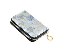 linqin Blue White Flowers Slim Mini Card Wallet for Travel Essential RFID Blocking Soft Leather 9 Card Slots On-the-Go
