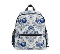 linqin Blue White Pomegranate Pattern kids kindergarten backpack leash book bags with name tag for girl bookbags ages 6-8 mochilas para la escuela