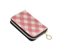 linqin Blush Buffalo Check Slim Credit Card Holder for On-the-Go RFID Blocking Vegan Leather 2 Coin Pockets Daily Use