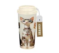 linqin Boho Cat Trio Ethnic Travel Coffee Tumblers Mug On The Go with Lids Stainless Steel Insulated Cups for Hot and Cold 17oz Leak Proof