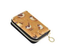 linqin Brown Birds Yellow Palm-Sized Card Case for On-the-Go Multi-Functional Soft Leather 2 Coin Pockets Travel Essential