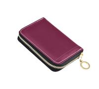 linqin Burgundy Solid Color Compact Credit Card Holder for On-the-Go RFID Blocking PU Leather Anti-Theft Daily Use