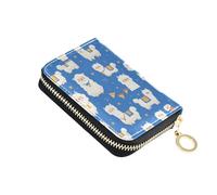 linqin Cartoon Alpacas Blue Compact Mini Card Wallet for Women's RFID Blocking Soft Leather 2 Coin Pockets On-the-Go