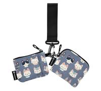 linqin Cartoon Little Cats Faces Dual Wristlet Wallets for Women Mini Fashion Business Card Holder with Zipper Coin Pocket for Women Men 2 Packs, Cartoon Little Cats Faces, One Size