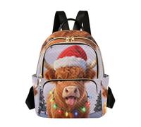 linqin Casual Backpack with Multi Zipper Pocket, Cow With Xmas Lights, S, Fashion Backpack