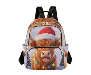 linqin Casual Backpack with Multi Zipper Pocket, Cow With Xmas Lights, S, Fashion Backpack