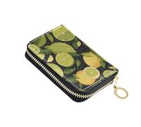 linqin Chic Lemons Limes Mini Credit Card Holder for Everyday Commute Zipper Closure PU Leather 2 Coin Pockets Travel Essential