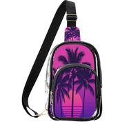 linqin Clear Shoulder Pack for Daily Commuters with Hidden Back Pocket | Metal Zipper Hardware, Meet Security Rules, Smooth Metal Zippers, Purple Vaporwave Sunset