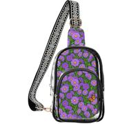 linqin Clear Sling Purse for Sports Spectators with Main Compartment | Transparent Pvc Front, Wear-Resistant, Compact And Stylish, Vibrant Purple Floral