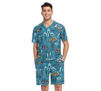 linqin Colorful Toy Racing Cars Mens Pj Sets Sleepwear Shorts for Men Summer Suit Pajamas