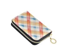 linqin Colourful Gingham Mini Mini Card Wallet for Travel Essential RFID Blocking PU Leather Anti-Theft On-the-Go