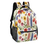 linqin Cream Wildflower Butterfly Bee Multi Pocket Travel Backpack S, Cream Wildflower Butterfly Bee, S, Backpack