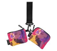 linqin Cunning Asian Girls Hpt Pink Women's Dual Wallets Busniess Card Cases Minimalist Wristlet Wallet Key Holder with Zipper Coin Pocket for Work Travel 2 Packs, Cunning Asian Girls Hpt Pink, One