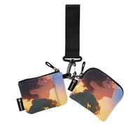 linqin Curious Boy Dual Coin Purse Credit Card Holder Wallet Small Detachable Business Card Case Money Organizer with Keychain for Men Women 2 Pcs, Curious Boy, One Size
