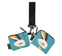 linqin Cute Bunny Midnight Blue Women's Dual Wallets Busniess Card Cases Minimalist Change Purse Wallet with Zipper Coin Pocket for Ladies Girls 2 Pcs, Cute Bunny Midnight Blue, One Size