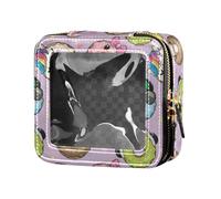 linqin Cute Cartoon Donuts Cute Makeup Bag Clear Leather Toiletry Bag Portable Make Up Organizer for Flying, Cute Cartoon Donuts, One Size