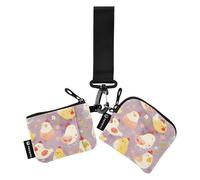 linqin Cute Chickens Flower Pink Dual Coin Purse Credit Card Holder Wallet Slim Detachable Women's Money Organizers with Keychain for Women Men 2 Pcs, Cute Chickens Flower Pink, One Size