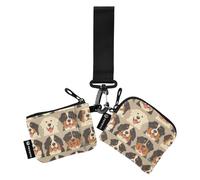 linqin Cute Mountain Dogs Faces Women's Card Cases Change Holder Small Detachable Zipper Wallet Coin Bag with Wristle Strap for Ladies Girls 2 Pcs, Cute Mountain Dogs Faces, One Size
