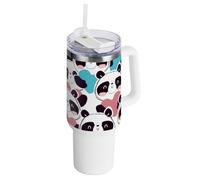 linqin Cute Panda Head Vacuum 40 oz Insulated Tumbler Reusable Water Bottle Leak-proof Lid and Straw Wide Mouth Big Coffee Mug for Water, Iced Tea or Coffee