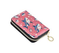 linqin Cute Sharks Face Blush Slim Card Case for Women's RFID Blocking PU Leather Anti-Theft Travel Essential