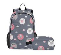 linqin Cute Sheep Backpack and Lunch Bag Set for Teen Girls School Backpack with Lunch Bag Backpack and Lunchbox Set age 8-10 years old