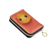 linqin Cute Tiny Camel Face Slim Credit Card Holder for Travel Essential Zipper Closure PU Leather Anti-Theft On-the-Go