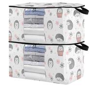 linqin Cute Watercolor Hedgehogs 2 Pack Bed Sheets Organizer Collapsible Organization and Storage Bedroom Closet Foldable Storage Boxes with Lids Bedding Storage