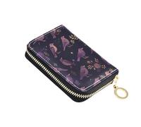 linqin Dark Purple Birds Slim Small Wallet for Everyday Commute Multi-Functional PU Leather 2 Coin Pockets On-the-Go