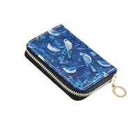 linqin Deep Blue Birds Palm-Sized Credit Card Holder for On-the-Go RFID Blocking PU Leather 9 Card Slots Travel Essential