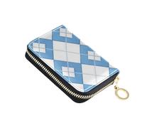 linqin Deep Blue Chessboard Slim Credit Card Holder for On-the-Go Multi-Functional Soft Leather 9 Card Slots On-the-Go